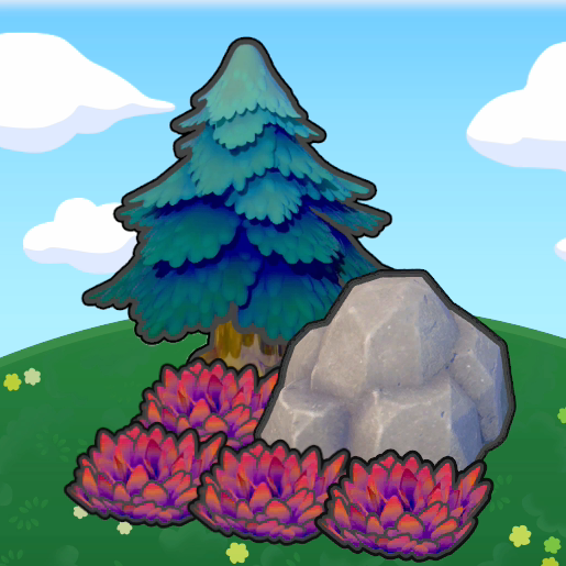 Hautes herbes avec rocher et sapin